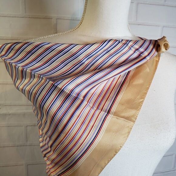Vintage Made In Japan Gold Striped Satin Head Neck Scarf womens Jason Maxwell - Picture 2 of 10